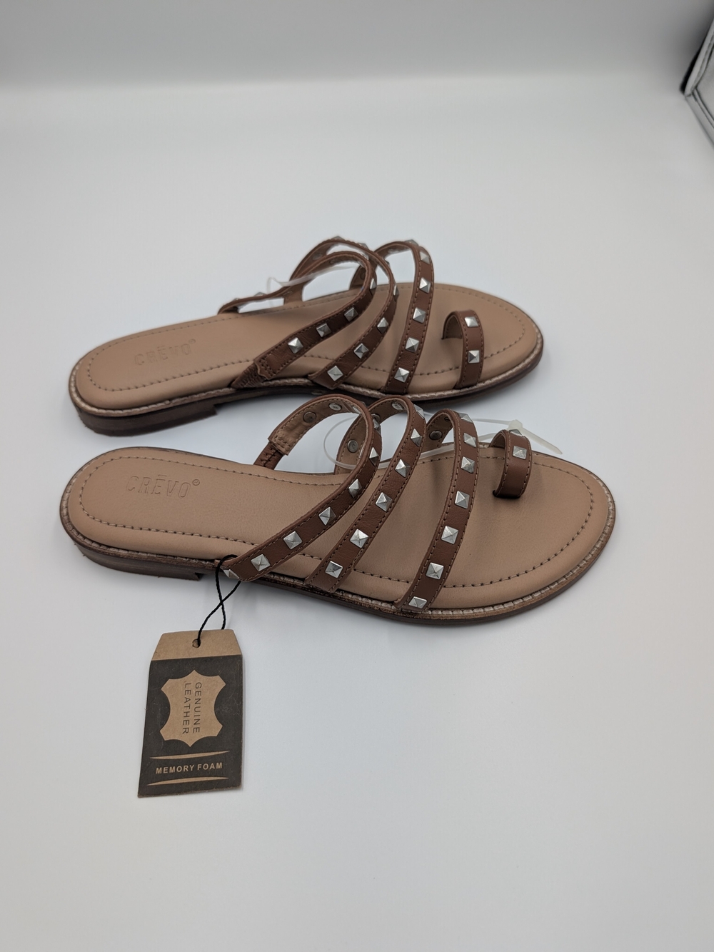 Crevo Women's Studded Leather Sandals in Brown US 7 NWT